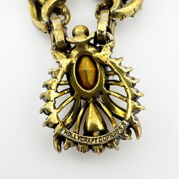 Vintage Hollycraft 1953 Necklace Yellow Rhinestone‎ Pendant Statement Jewelry - Picture 6 of 12